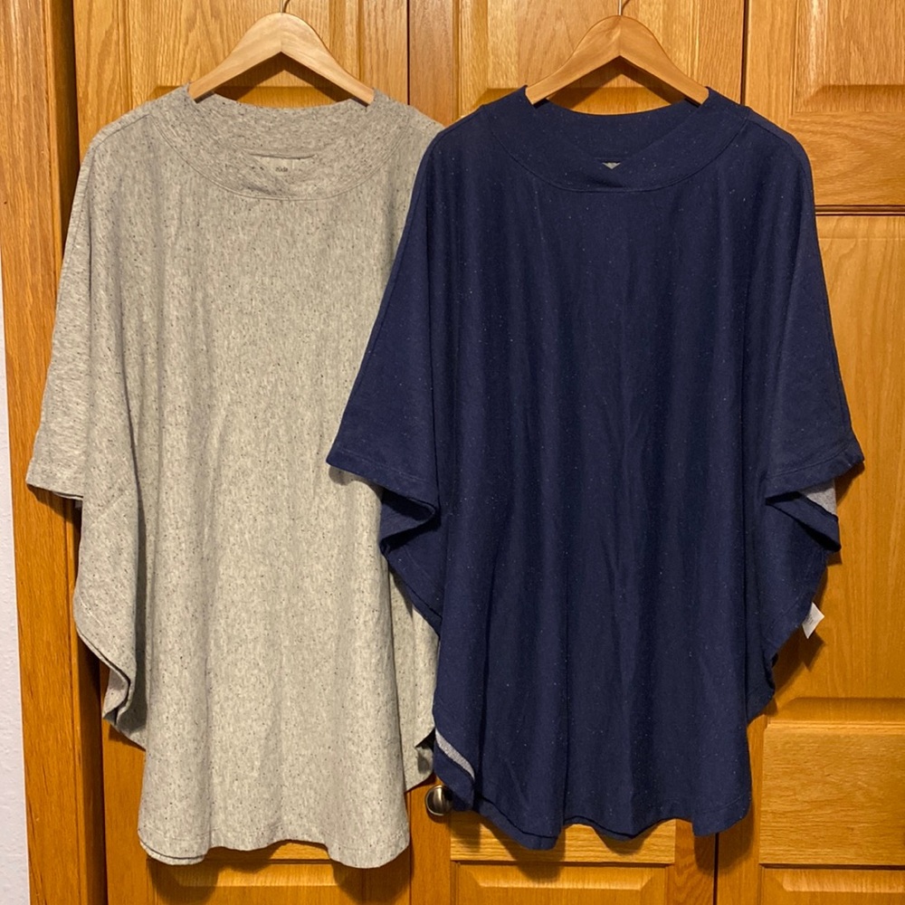 Zuda bundle of 2 ponchos with arms slubbed knit blue gray size 2X or 3 X